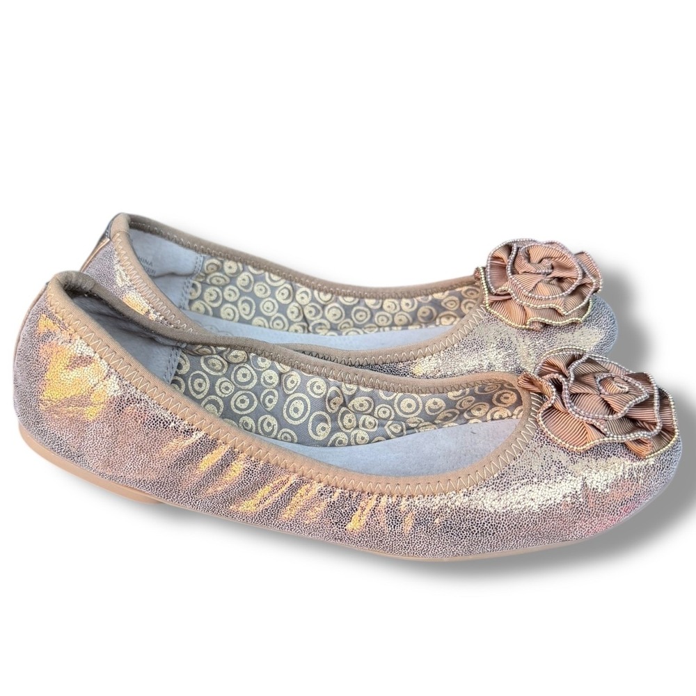 Lindsay Phillips Liz Ballet Flats Metallic Bronze Leather Rose Embellishment 6.5 - Picture 4 of 16